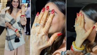 Shraddha Arya Blushes Hard as Paps Tease Her For 'Mehendi Vale Haath' - Watch Viral Video From Airport