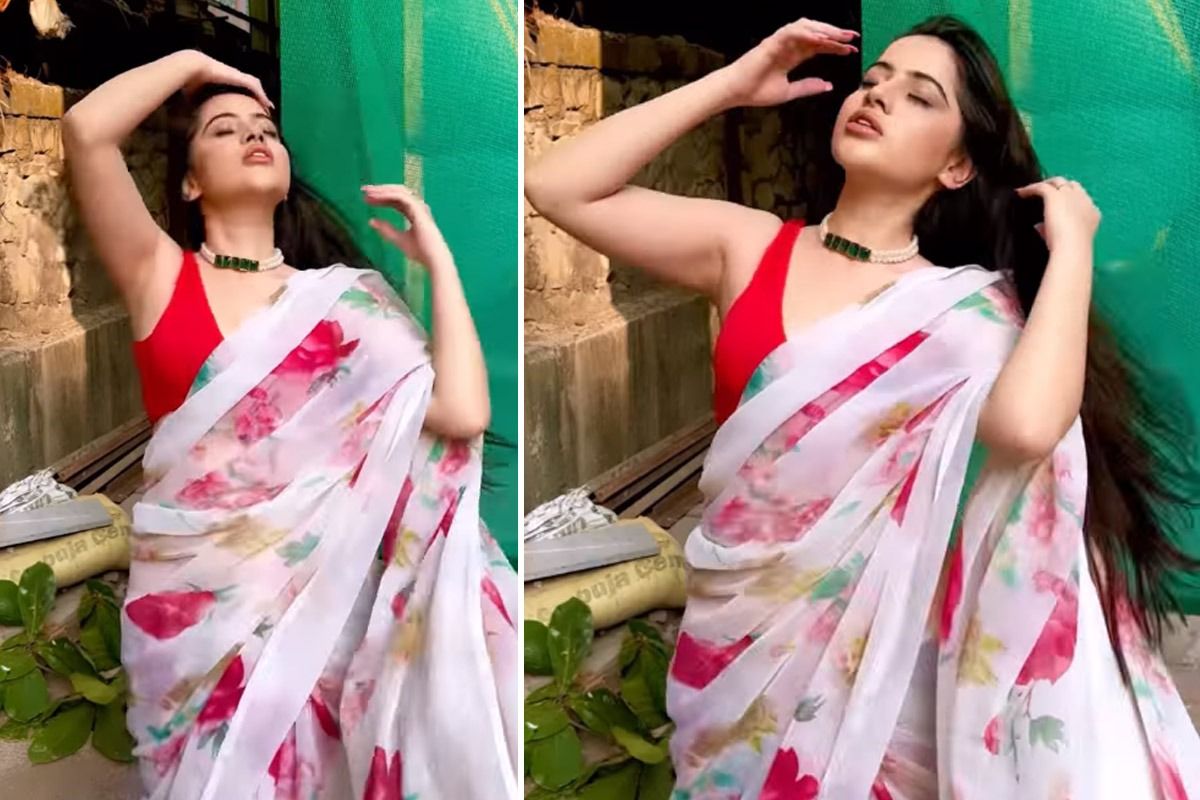 Urfi Javed Flaunts Hot Bod And Sexy Waist In Floral Red White Saree Fans Say ‘gajab Watch