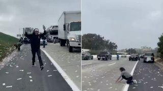 It's Raining Money! People Rush to Collect Cash Lying on Road After It Falls Out of Truck | Watch