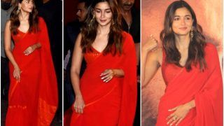 Alia Bhatt Serves a Jaw Dropping Look in a Red Saree With Sequin Blouse for RRR's Trailer Launch