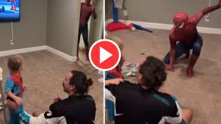 Spiderman Ka Video: बच्चा देख रहा था टीवी तभी अचानक आ पहुंचा स्पाइडरमैन, फिर जो हुआ यकीन नहीं करेंगे- देखें वीडियो