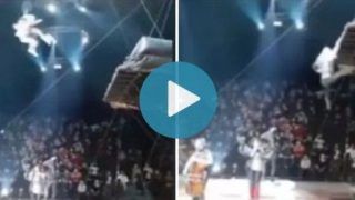 Viral Video: Circus Performer Crashes 20 Feet to The Ground After Rollerblading Stunt Goes Wrong | Watch