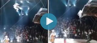 Viral Video: Circus Performer Crashes 20 Feet to The Ground After Rollerblading Stunt Goes Wrong | Watch