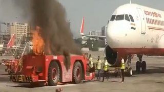 Video: Major Accident Averted at Mumbai Airport As Tug Van Near Aircraft Catches Fire | Watch