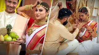Mouni Roy Makes For a Stunning South Indian Bride in a White And Red Silk Saree, Gajra And Mathapati