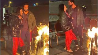 Katrina Kaif All Decked up in Red Suit, Vicky Kaushal in Track Pants For Their First Lohri- See Pics