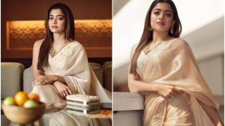 Rashmika Mandanna Oozes Grace And Elegance in Handcrafted Organza Saree Worth Rs 31K