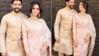 Newlyweds Farhan Akhtar - Shibani Dandekar Look Stunning as Man And Wife, Greet Paps With Sweets- See Pics