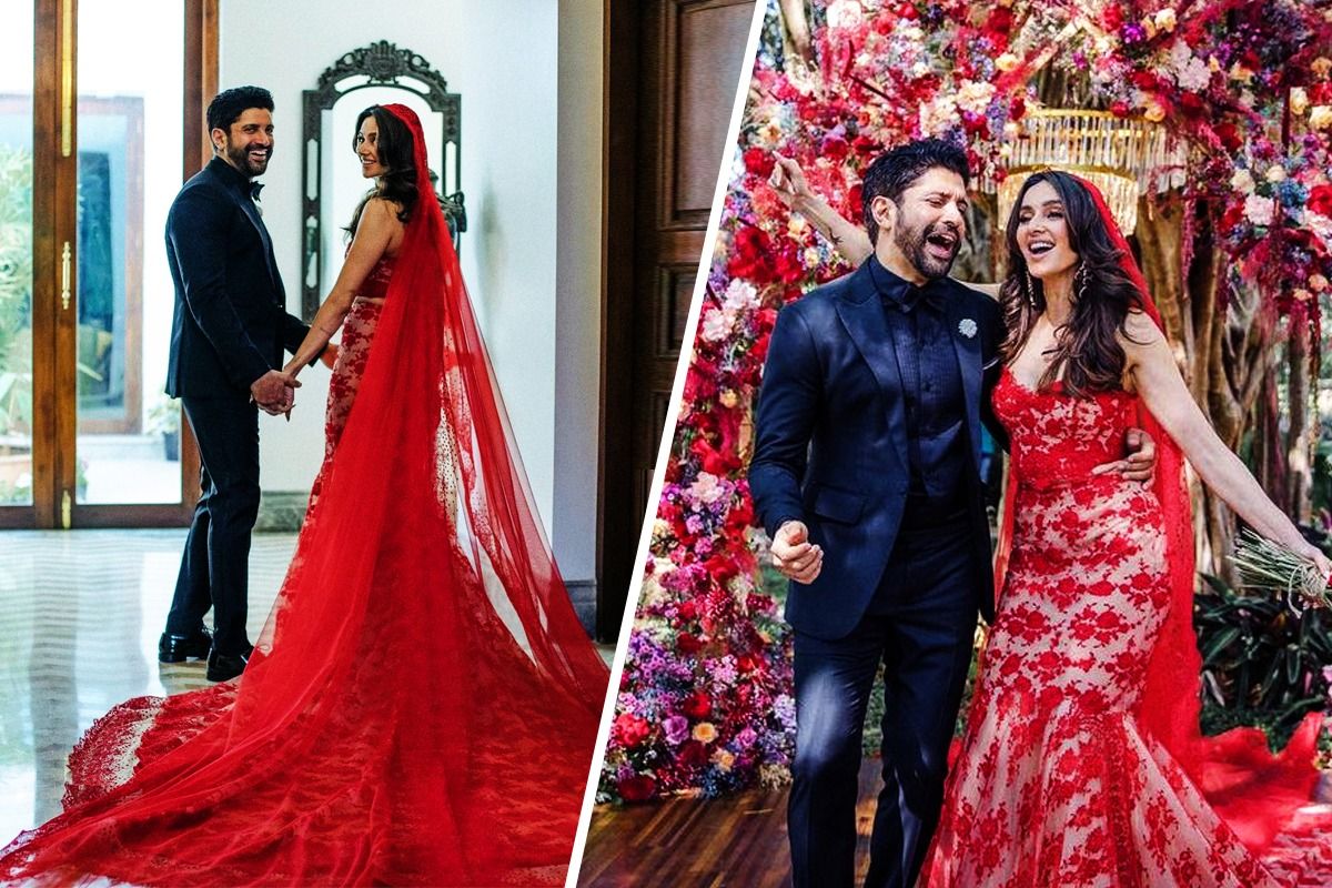 Traditional Indian Bride Nude - Shibani Dandekar-Akhtar Combines Traditional And Contemporary With Her Red-Nude  Bridal Gown, And Oh That Veil - See Pics