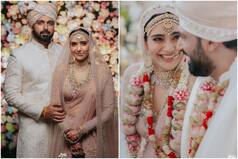 Karishma Tanna Ditches Red for a Dreamy Pastel Pink Lehenga| See Photos from Her Seaside Wedding