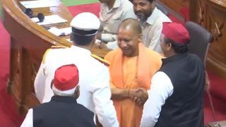 Rare Moment of CM Adityanath, Akhilesh Yadav Smiling, Shaking Hands in UP Assembly Caught on Camera | WATCH