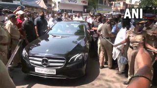 Mumbai: केंद्रीय मंत्री राणे MLA बेटे नितेश के साथ मानहानि केस में बयान दर्ज कराने थाने पहुंचे
