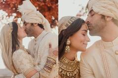 मिसेज कपूर बनते ही रणबीर कपूर ने आलिया को सबके सामने किया किस, देखें शादी की पहली तस्वीरें