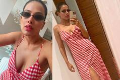 Nia Sharma Wears Hot And Sexy Deep Neck Red-White Dress That is Cool For Summer, Fan Calls Her    Nasheeli