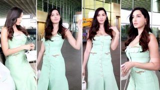 Actress Nora Fatehi Looks Pretty In A Mint Green Bodycon Dress And Minimal Pink Make-Up Look - Watch Viral Video