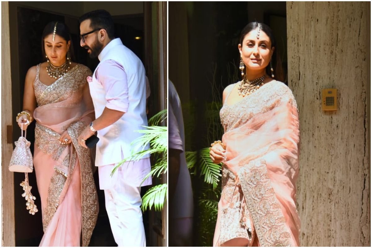 Kareena Kapoor stuns in blush pink organza Manish Malhotra saree for Ranbir  Kapoor and Alia Bhatt's wedding, see pics | Hindustan Times