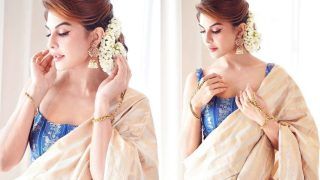 Jacqueline Fernandez is a Vision to Sore Eyes in Her Cream White Saree And Gajra - See Beautiful Pics