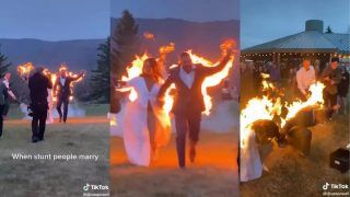 Viral Video: Stunt Doubles Bride and Groom Set Themselves on Fire To Exit Wedding in Style. Watch