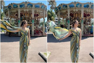 Tamannah Bhatia Oozes Glamour in Colourful Sari Gown at Cannes Red Carpet