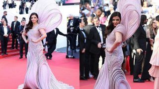Cannes 2022: Aishwarya Rai Bachchan Turns on Her Mystical Charm in Pastel-Pink Shimmery Gown With Indian Designer on Day 3