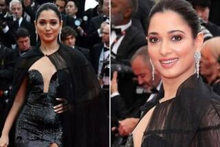 Tamannaah Bhatia on Day 2 at Cannes 2022: Hold Your Breath as Actor Looks HOT in Black Shimmery Thigh-High Slit Gown