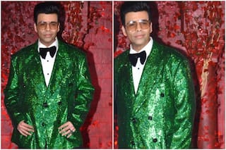 Karan Johar Looks Like Christmas Tree, Wears Green Blingy Jacket on 50th Birthday Bash