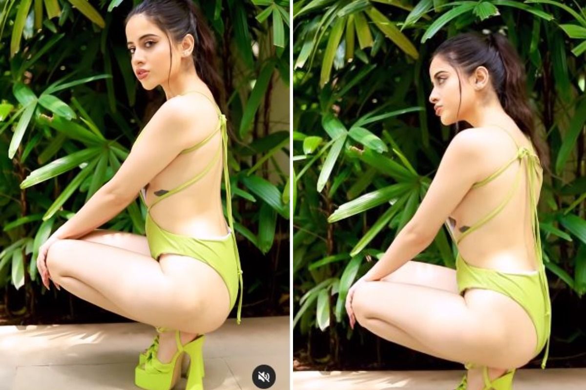 Urfi Javed Raises Temperature as She Flaunts Hot Bod in Sexy Neon Green Swimwear And High Heels