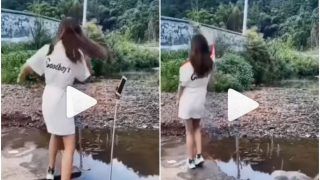 Viral Video: Girl Goes to Shoot Video Next to A Lake, Then This Funny Thing Happens | Watch