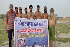Activists Take Royal Sand Bath In Waterless Yamuna On The Occasion Of Ganga Dussehra