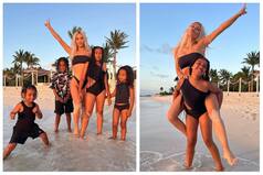 Kim Kardashian In A Skimpy Black Bikini Shares Adorable Beach PICS With All Her Four Kids
