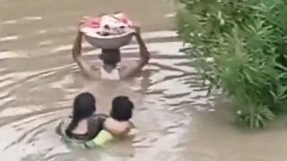 Real-Life Baahubali? Man Carries 3-Month-Old Baby in Basket in Flood-Hit Manthani | Watch