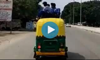 Viral Video: School Kids Spotted Sitting Atop Auto Rickshaw in Bareilly, Driver Booked | Watch