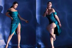 Rashami Desai Slays in Green Strapless Dress With a Thigh-High Slit - Hot PICS