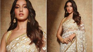 Nora Fatehi is a Glam Doll in Manish Malhotra's Floral Ivory Saree, Fans Say 'Best in B'Town'