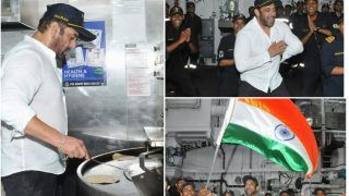 Ahead Of Independence Day 2022, Salman Khan Waves Tricolor, Bonds With Indian Navy Sailors Onboard INS Visakhapatnam- See Viral Pics