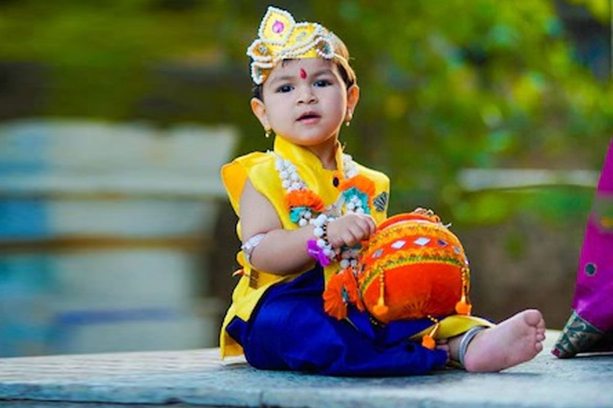Baby Krishna Janmashtami Angrakha Dhoti Set with Mukut