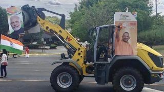 Video: 'Baba Bulldozer' Featuring Posters of PM Modi, CM Yogi Spotted on New Jersey Streets During Tiranga Rally | WATCH