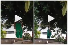 Viral Video: Aunty Falls From Swing in Hilarious Fashion, Netizens Call Her 'Flying Masi' | Watch