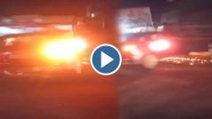 मैनपुर में सड़क हादसा, सपा नेता की कार को टक्कर मारने के बाद आधे KM तक घसीटता चला गया ट्रक | देखें Video