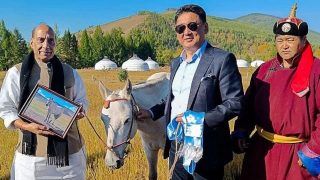 Rajnath Singh Receives Horse As Special Gift From Mongolian President, Names It 'Tejas' | See Pics