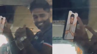 WATCH: Suryakumar Yadav Flaunts Sanju Samson's Picture From Team Bus Ahead of 1st T20I Against South Africa, Video Goes Viral