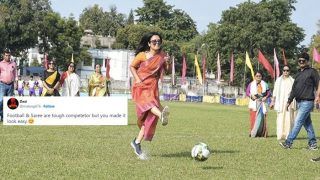 Mahua Moitra Ups Style Quotient as She Plays Football in a Saree | VIRAL PICS