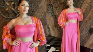 Sunny Leone Looks Like a Candy Floss in Pink Silk Attire With a Dramatic Shrug - See Promo Pics