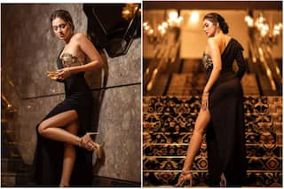 Tejasswi Prakash Sets Internet Ablaze Posing In A Black Thigh-High Slit Gown & High Heels- See Sultry Pics