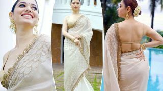 Tamannaah Bhatia Exudes Elegance in Ivory Organza Silk Saree Worth Rs 78,000