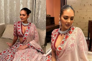 Esha Gupta Brightens up Diwali Season in Rs 94,800 Red Printed Lehenga With Sexy Plunging Neckline - Hot Pics