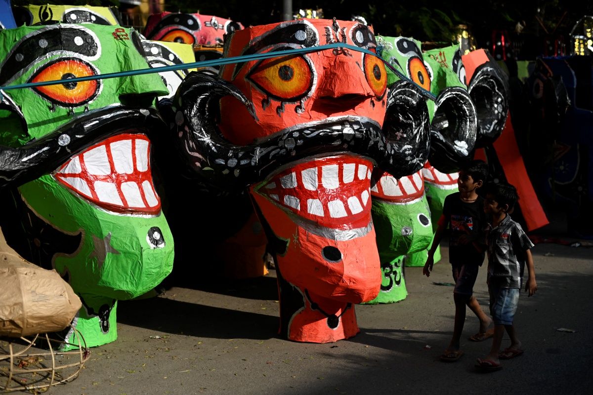 Crowds Gather To Watch The Burning Of The Ravan Effigy On Dusser Stock  Photo - Download Image Now - iStock