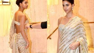 Suhana Khan Serves Hottest Saree Look For Diwali in Backless Blouse And Sleek Bun - See Pics From Manish Malhotra's Party