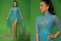 Sunny Leone is a Shimmery Mermaid in Alluring Blue Cut-Out Dress