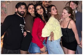 Nysa Devgn Dons Red Sweater And Sexy Denim Skirt at Alfresco-Styled Thanksgiving Bash l PHOTOS